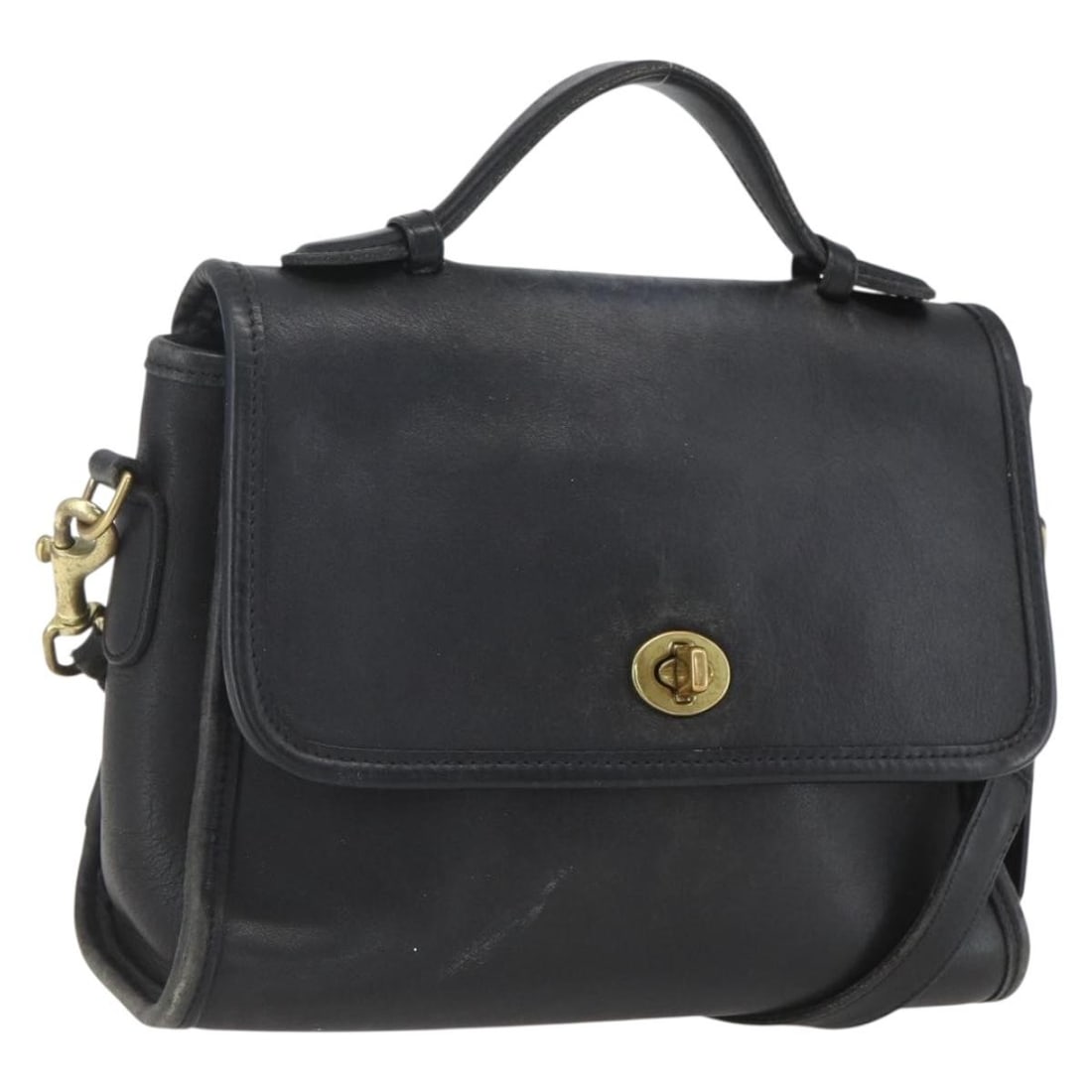 Black Leather Coach Shoulder and Handbag with Gold Accents and Strap (1 of 18)