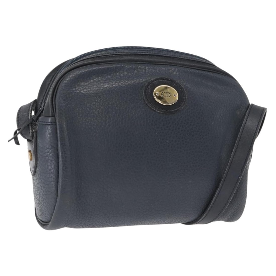 Navy Leather Christian Dior Shoulder Bag with Gold Accents: Navy Leather Christian Dior Shoulder Bag with Gold Accents This Christian Dior shoulder bag is crafted from navy leather with gold-tone accents. Made in France, it features a structured silhouette wit