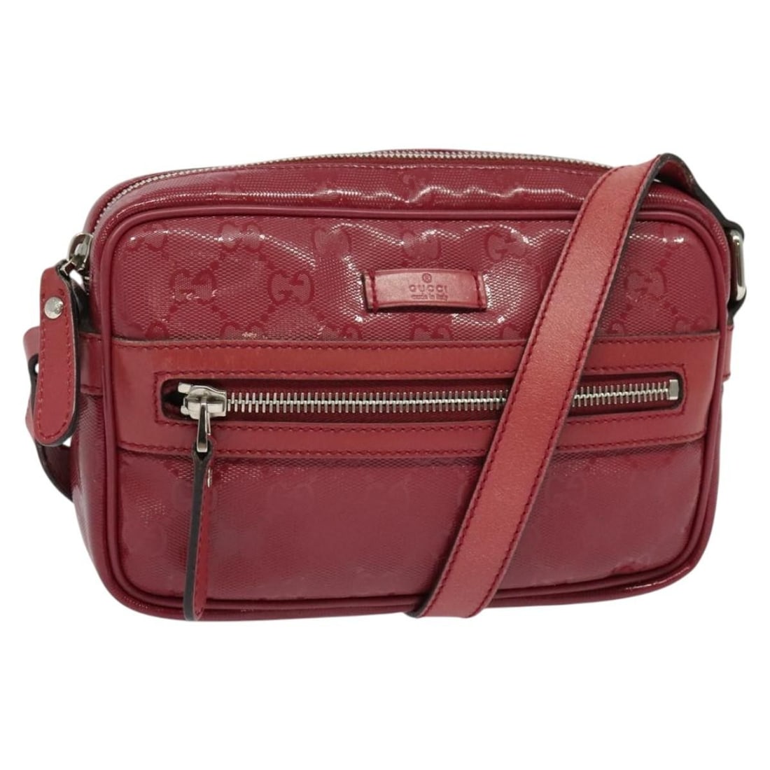 GUCCI GG Implementation Shoulder Bag PVC Red Silver 201447 Authentic Italy: GUCCI GG Implementation Shoulder Bag PVC Red Silver 201447 Authentic Italy This authentic GUCCI GG Implementation Shoulder Bag showcases a striking red and silver color scheme. Crafted from durable PV