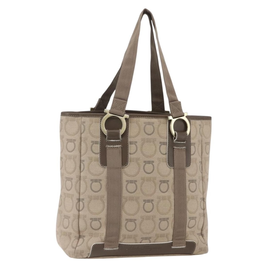Canvas Salvatore Ferragamo Beige Gold Tote Bag Made in Italy: Canvas Salvatore Ferragamo Beige Gold Tote Bag Made in Italy This Salvatore Ferragamo tote bag features a beige and gold canvas exterior. The bag is made in Italy and has a structured shape with notab