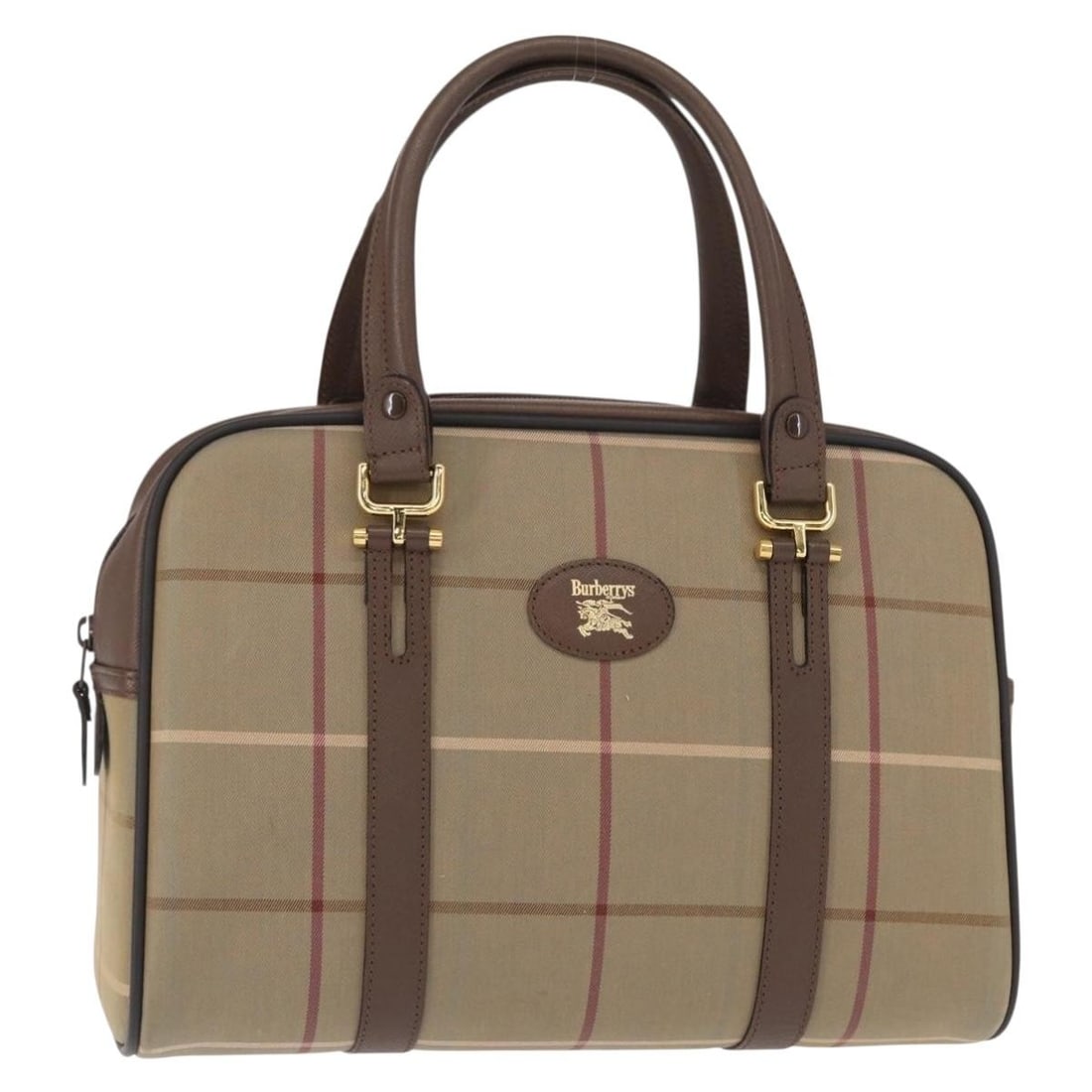 Burberrys Nova Check Canvas Boston Bag Beige Gold Auth: Burberrys Nova Check Canvas Boston Bag Beige Gold Auth This Burberrys Nova Check Boston Bag is a stylish blend of canvas and leather, featuring a sophisticated beige and gold color palette. With dimen