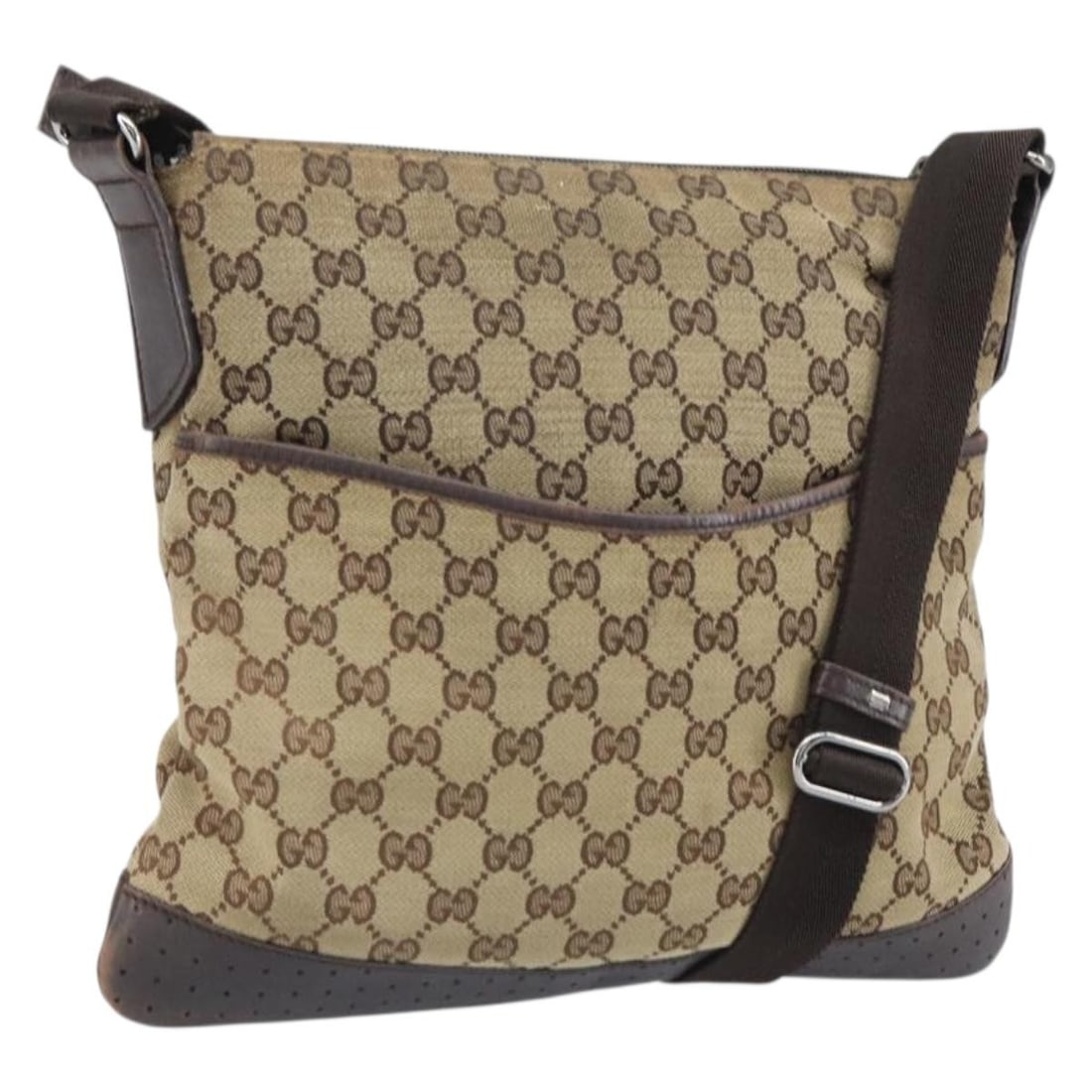 Gucci GG Canvas Beige Silver Shoulder Bag Model 145857 Italy: Gucci GG Canvas Beige Silver Shoulder Bag Model 145857 Italy This GUCCI GG Canvas shoulder bag features a beige and silver exterior crafted from signature GG canvas. The bag is made in Italy and offer