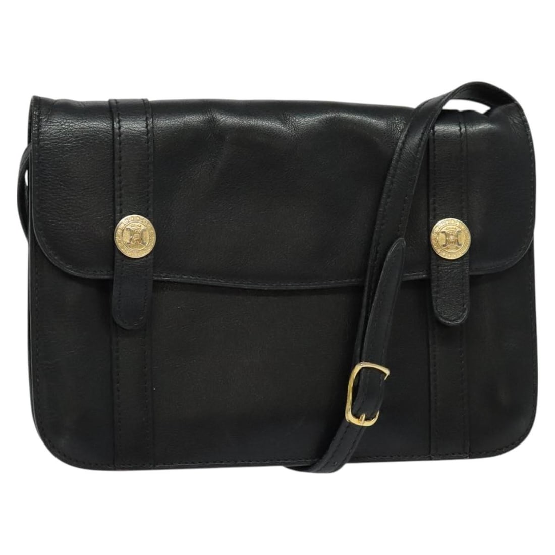 CELINE Black Gold Leather Shoulder Bag Auth 126895: CELINE Black Gold Leather Shoulder Bag Auth 126895 This elegant CELINE shoulder bag is crafted from high-quality leather in a striking black and gold color combination. Measuring approximately 9.8 inc