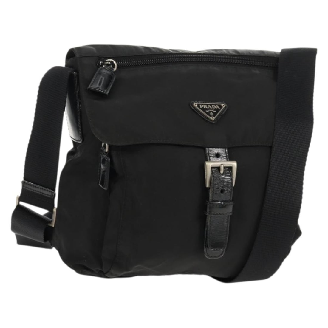 Prada Black and Silver Nylon Shoulder Bag from Italy: Prada Black and Silver Nylon Shoulder Bag from Italy This is a PRADA shoulder bag crafted from nylon in silver and black tones. The bag is made in Italy and features an adjustable shoulder strap. It s