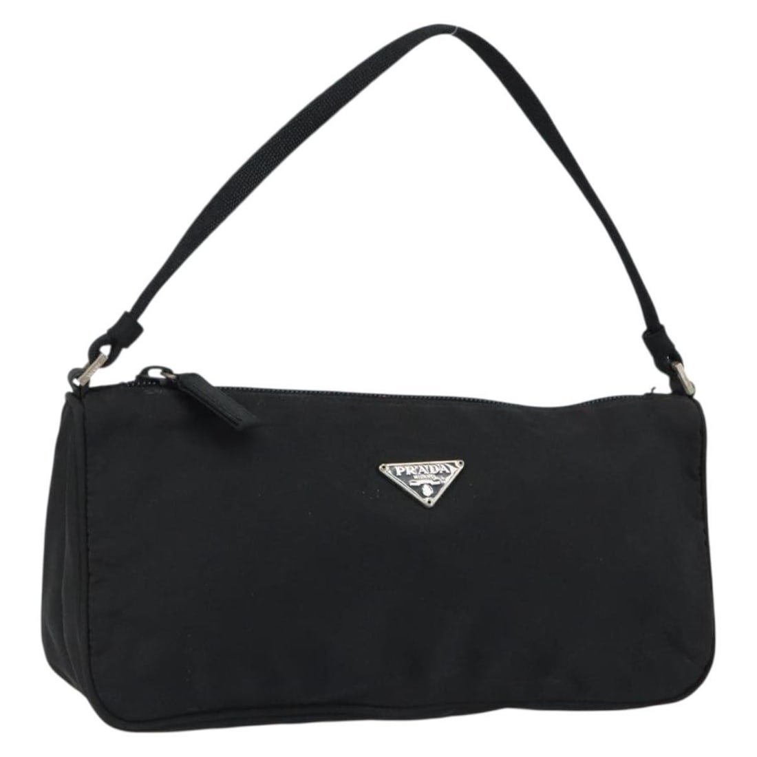 PRADA Black Nylon Accessory Pouch Authentic 150288: PRADA Black Nylon Accessory Pouch Authentic 150288 This PRADA accessory pouch is a stylish and functional addition to your collection, crafted from durable nylon with a chic black and silver exterior.