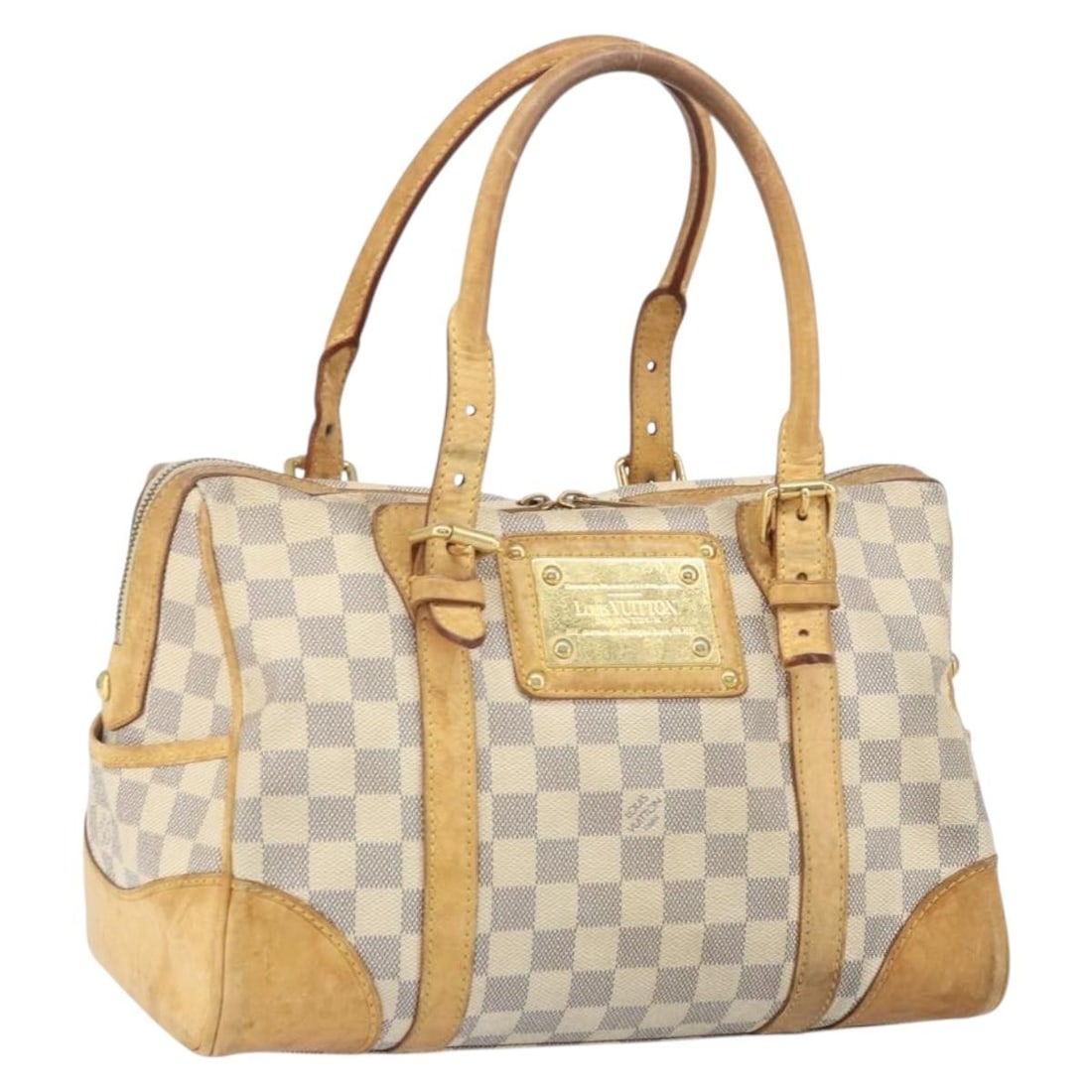 Louis Vuitton Berkeley Damier Azur Canvas Handbag N52001 France: Louis Vuitton Berkeley Damier Azur Canvas Handbag N52001 France This is a Louis Vuitton Damier Azur Berkeley handbag crafted from Damier Azur canvas. The bag is designed in a classic hand bag style an