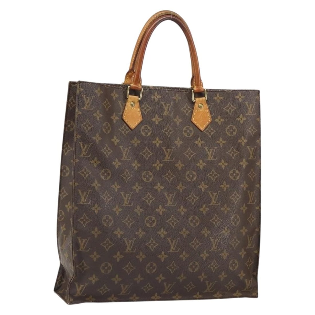 Louis Vuitton Sac Plat Monogram Canvas Handbag Model M51140 France: Louis Vuitton Sac Plat Monogram Canvas Handbag Model M51140 France This Louis Vuitton Sac Plat handbag features the iconic Monogram canvas exterior with a classic monogram color. The bag offers a spac