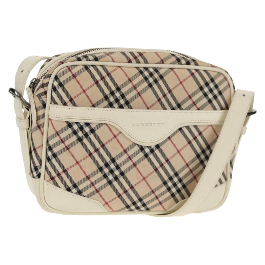 BURBERRY Nova Check Canvas Shoulder Bag Beige White Authentic: BURBERRY Nova Check Canvas Shoulder Bag Beige White Authentic This Burberry Nova Check Shoulder Bag is a stylish accessory crafted from durable canvas in a classic beige and white color scheme. Measur