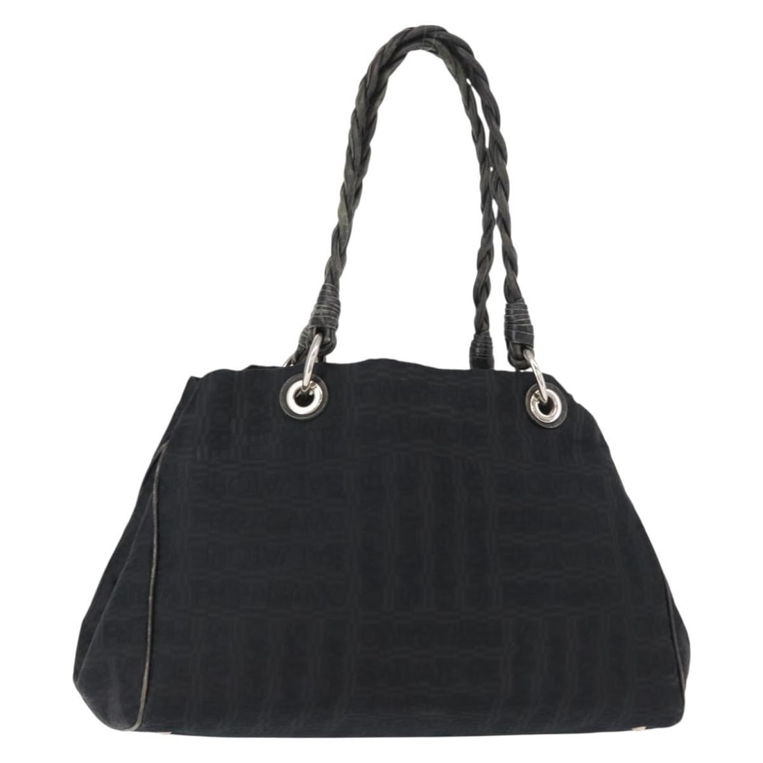 Salvatore Ferragamo Black Silver Canvas Tote Bag Auth BA7338 Italy: Salvatore Ferragamo Black Silver Canvas Tote Bag Auth BA7338 Italy This exquisite Salvatore Ferragamo Tote Bag is a versatile addition to your collection, crafted in Italy from durable black and silve