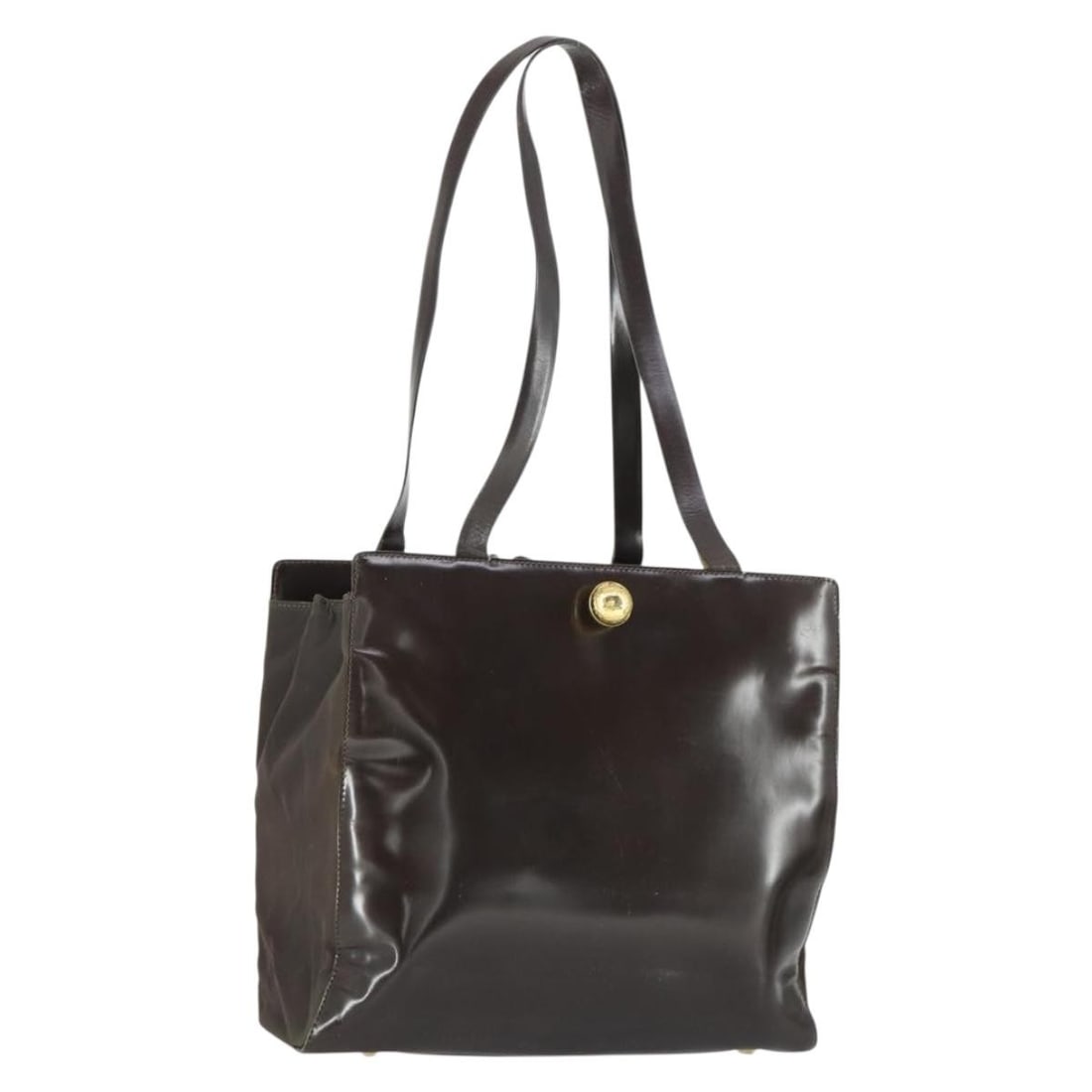 Brown and Gold Patent Leather Celine Tote Bag Made in Italy: Brown and Gold Patent Leather Celine Tote Bag Made in Italy This CELINE tote bag features a brown and gold patent leather exterior with a structured silhouette. Made in Italy, it offers ample space wi