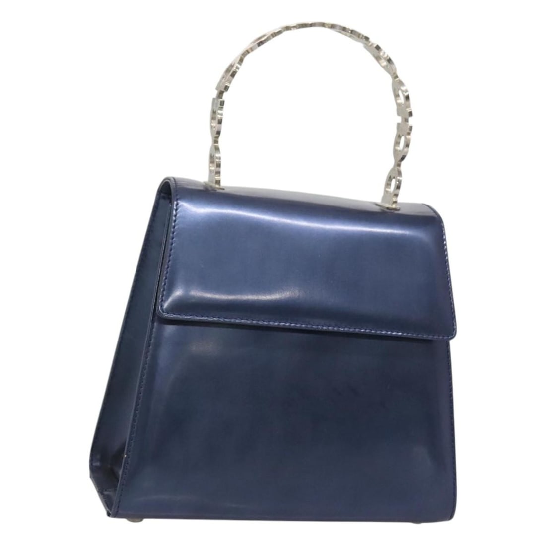 Salvatore Ferragamo Blue Silver Patent Leather Hand Bag Auth 121557 (1 of 18)