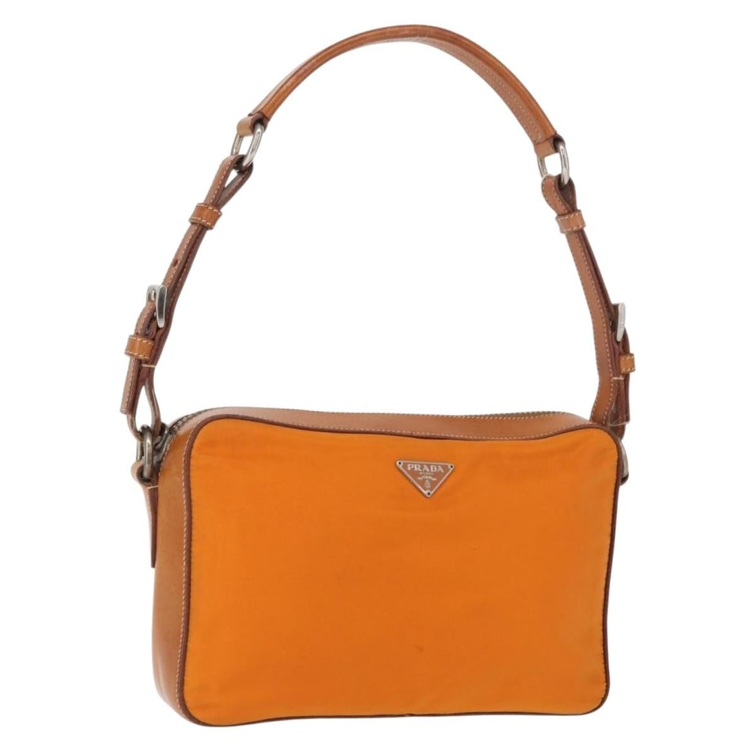 Prada Orange and Silver Nylon Shoulder Bag Made in Italy (1 of 18)