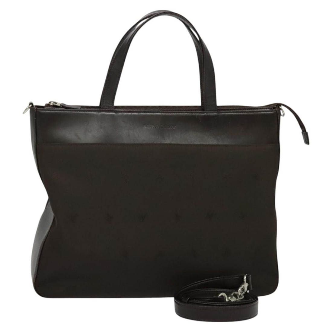 BURBERRY Leather 2-Way Hand Bag Brown Silver Auth: BURBERRY Leather 2-Way Hand Bag Brown Silver Auth This BURBERRY handbag is a stylish and versatile accessory crafted from premium leather, featuring a chic combination of brown and silver colors. Desi