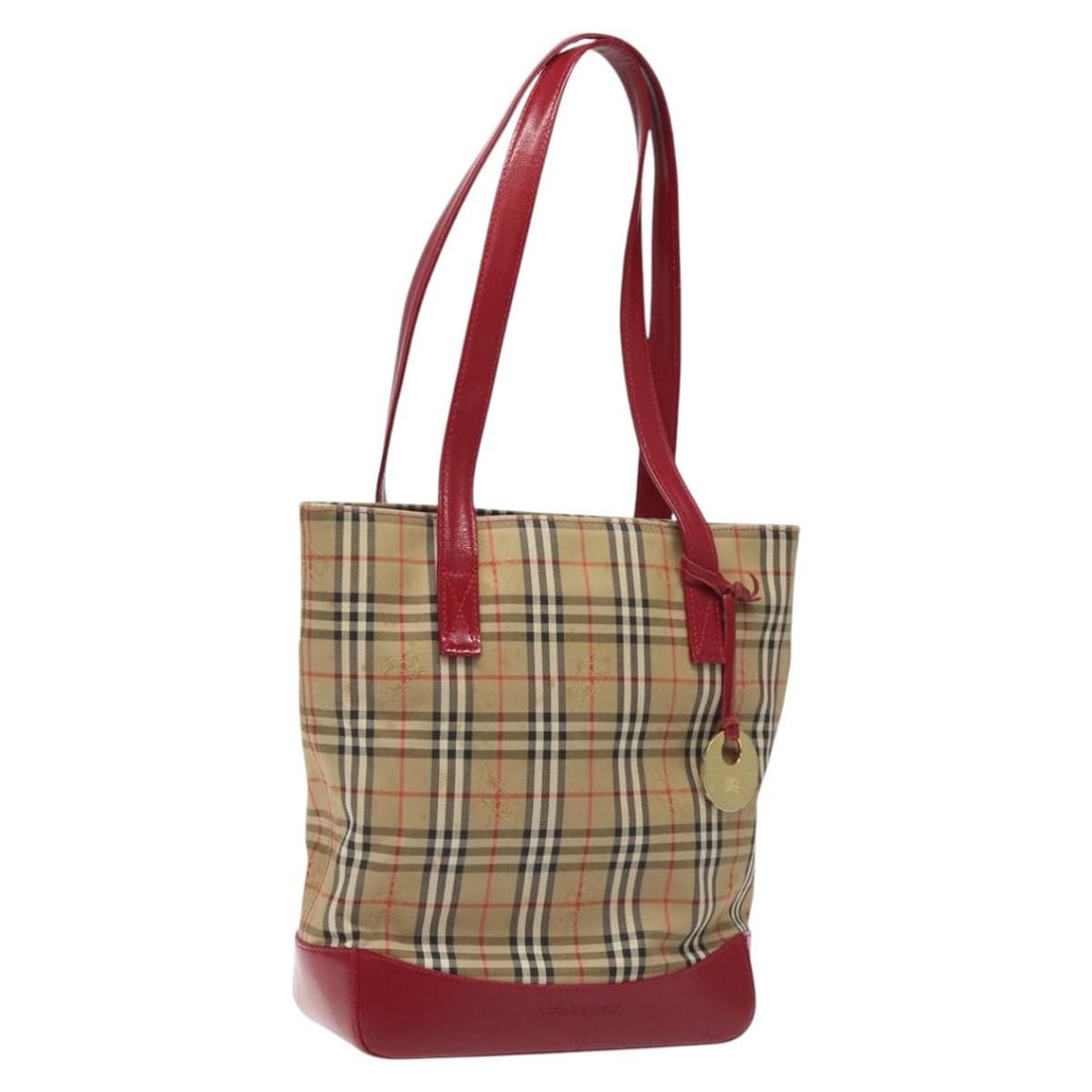 Burberry Nova Check Tote Bag Canvas Red Beige Gold Auth (1 of 18)