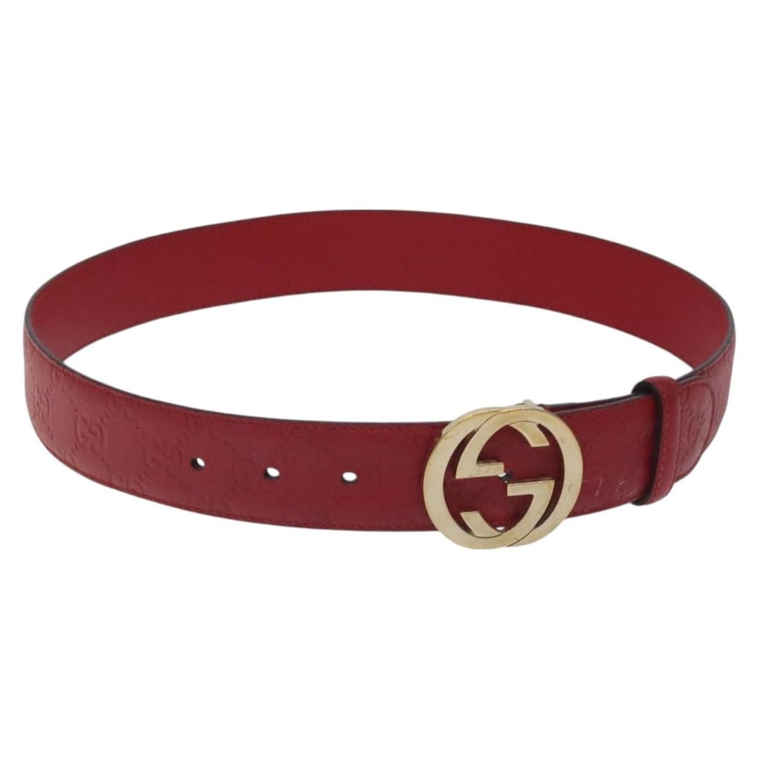 GUCCI Red Interlocking GG Canvas Belt 35.4in Leather 370543 Auth: GUCCI Red Interlocking GG Canvas Belt 35.4in Leather 370543 Auth Elevate your style with this authentic GUCCI Interlocking Guccissima GG Canvas Belt. Crafted in Italy, this belt combines luxurious lea