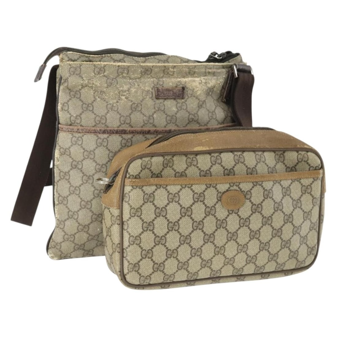 Set of 2 Beige PVC Gucci GG Supreme Tote Bags Made in Italy: Set of 2 Beige PVC Gucci GG Supreme Tote Bags Made in Italy This Gucci GG Supreme tote bag features a beige PVC leather and GG canvas exterior. Made in Italy, it includes two pieces with notable signs