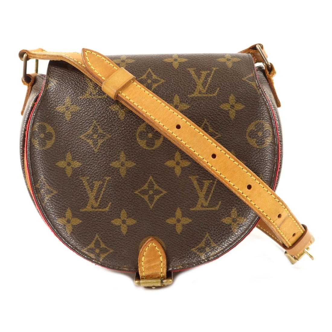 Louis Vuitton Tambourine Brown Monogram Canvas Shoulder Bag with Gold Hardware: Louis Vuitton Tambourine Brown Monogram Canvas Shoulder Bag with Gold Hardware This Louis Vuitton Tambourine shoulder bag features the iconic Monogram pattern on brown PVC coated canvas. The bag is de