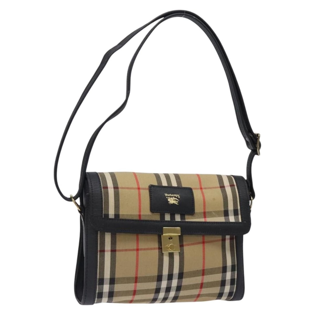 Burberrys Nova Check Beige Gold Canvas Shoulder Bag Auth (1 of 18)