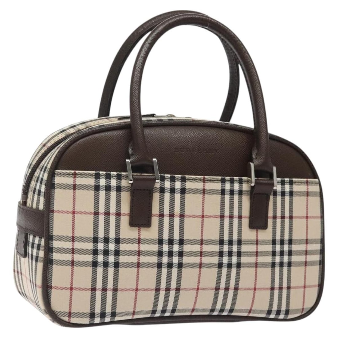 BURBERRY Nova Check Beige Silver Canvas Hand Bag Auth AM8470 (1 of 18)