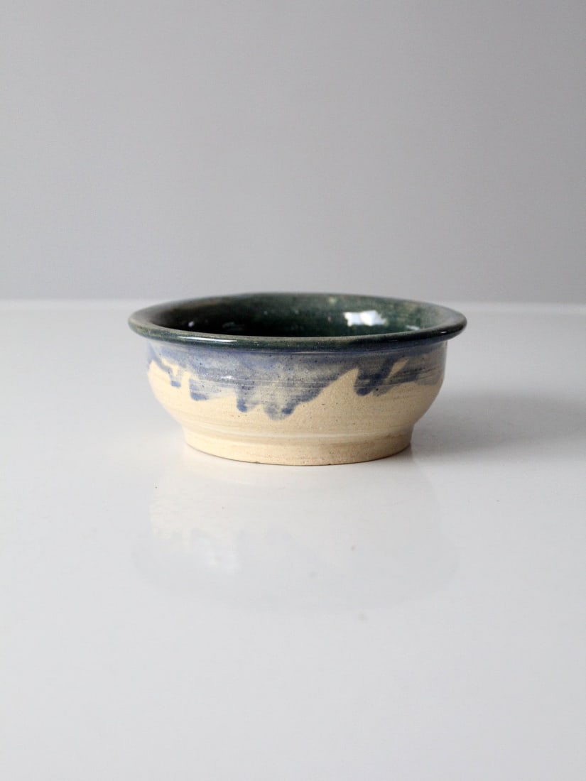 Handcrafted Vintage Studio Pottery Bowl with Blue Drip Glaze (1 of 7)