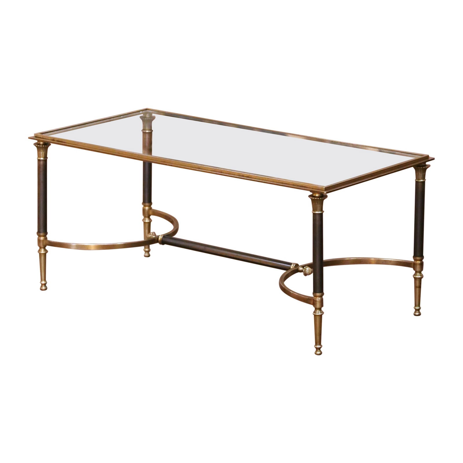 French Directoire Style Brass Steel Coffee Table by Maison Jansen Glass Top 1960 (1 of 7)