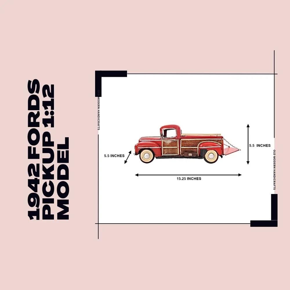 1942 Ford Pickup Model 1:12 Scale Handmade Americana Replica: 1942 Ford Pickup Model 1:12 Scale Handmade Americana Replica This handcrafted 1942 Ford Pickup replica is a must-have for collectors and car enthusiasts alike. Featuring a striking Americana style, th