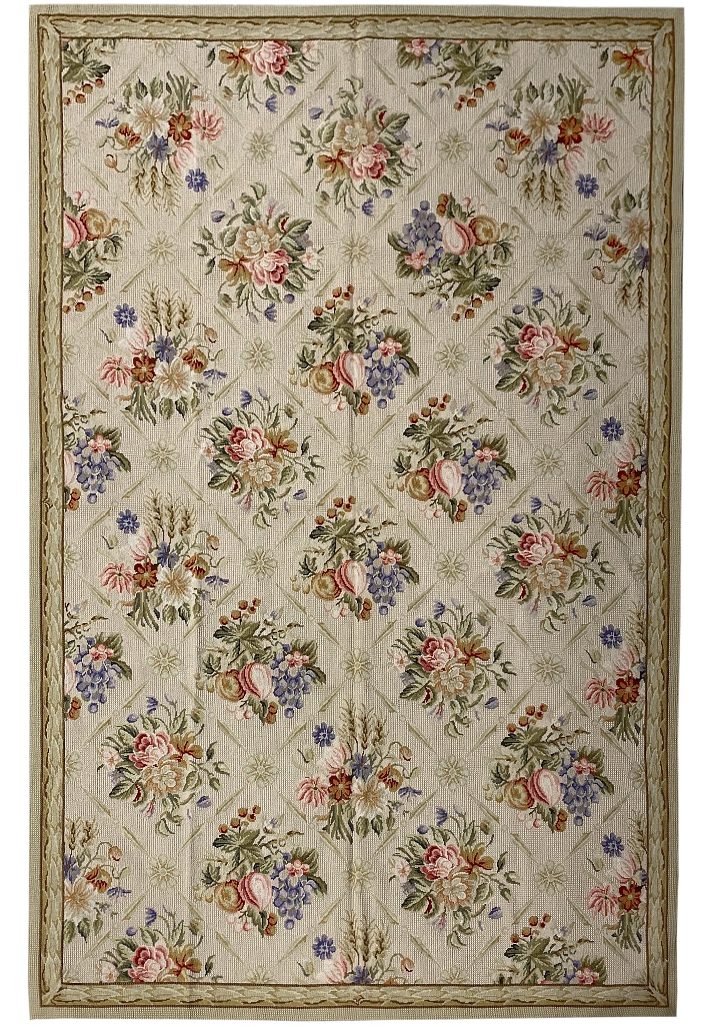 5.7 x 8.8 Handmade European Floral Needlepoint Wool Rug (1 of 11)