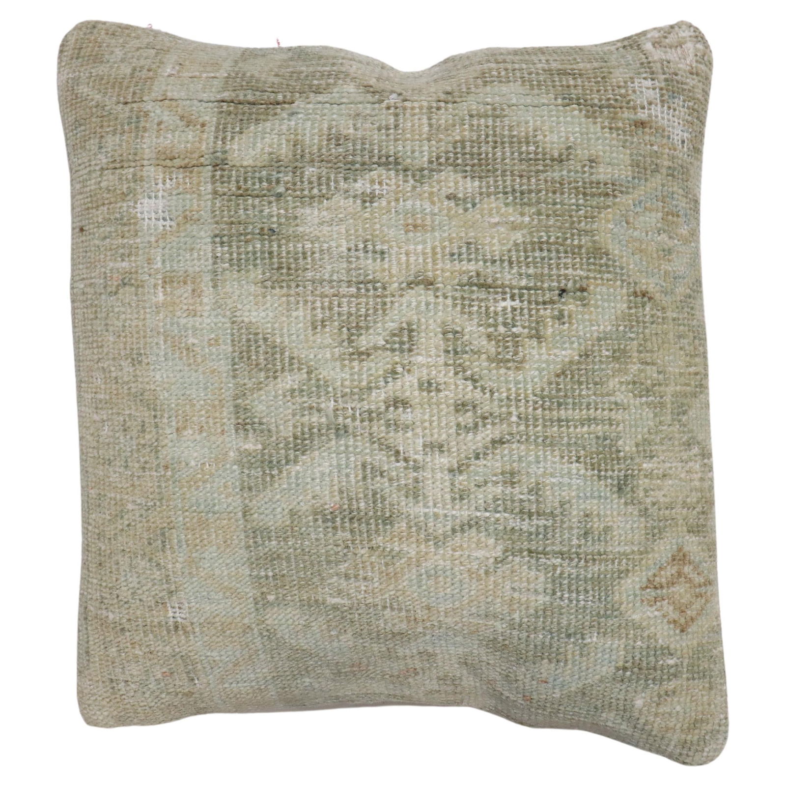 Antique Persian Malayer Rug Pillow in Pale Green 18 x 19: Antique Persian Malayer Rug Pillow in Pale Green 18 x 19 This exquisite pillow is crafted from an antique Persian Malayer rug, featuring a serene pale green hue that adds a touch of elegance to any sp