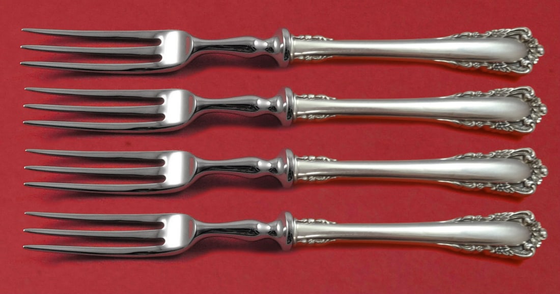 Lunt Carillon Sterling Silver 4-Piece Fruit Fork Set 6" Custom Made: Lunt Carillon Sterling Silver 4-Piece Fruit Fork Set 6" Custom Made This exquisite 4-piece fruit fork set, crafted in the elegant Carillon pattern by Lunt, showcases a beautiful combination of sterlin