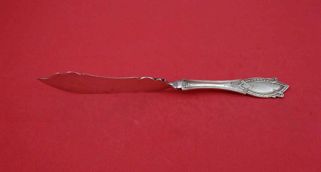 Sterling Silver Diamond Pattern Master Butter Knife by John Polhamus Shiebler 6 Inch: Sterling Silver Diamond Pattern Master Butter Knife by John Polhamus Shiebler 6 Inch This is a sterling silver master butter knife featuring a flat handle with a twist design. The piece is crafted in