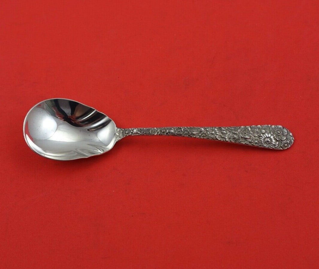 Alvin Bridal Bouquet Sterling Silver Sugar Spoon 5 3/4": Alvin Bridal Bouquet Sterling Silver Sugar Spoon 5 3/4" This exquisite sugar spoon features the elegant Bridal Bouquet pattern by Alvin, crafted from high-quality sterling silver. Measuring 5 3/4 inch