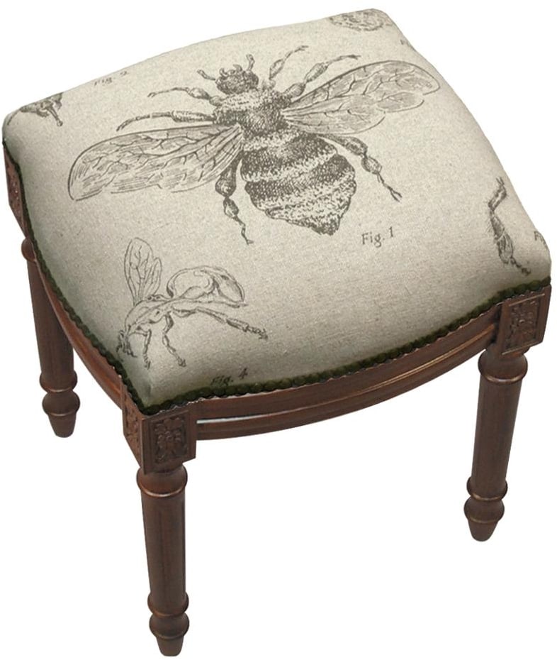 Regency Style Linen Vanity Stool with Brass Nailheads: Regency Style Linen Vanity Stool with Brass Nailheads Introducing the Elegant Linen Upholstered Vanity Seat, a stunning addition to your home decor. This vanity stool features a refined Regency style