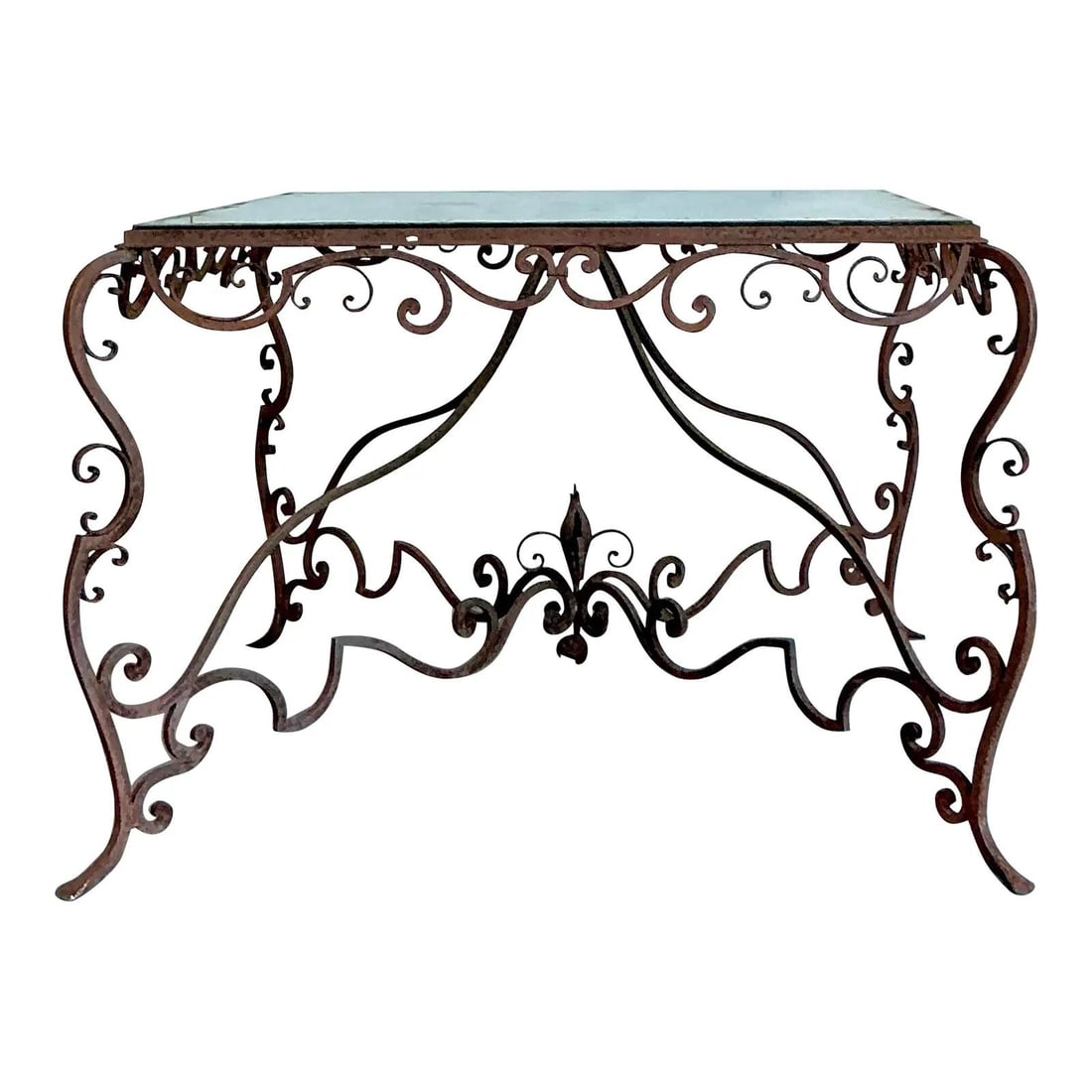 Vintage Regency Wrought Iron Scroll Dining Table with Glass Top (1 of 9)