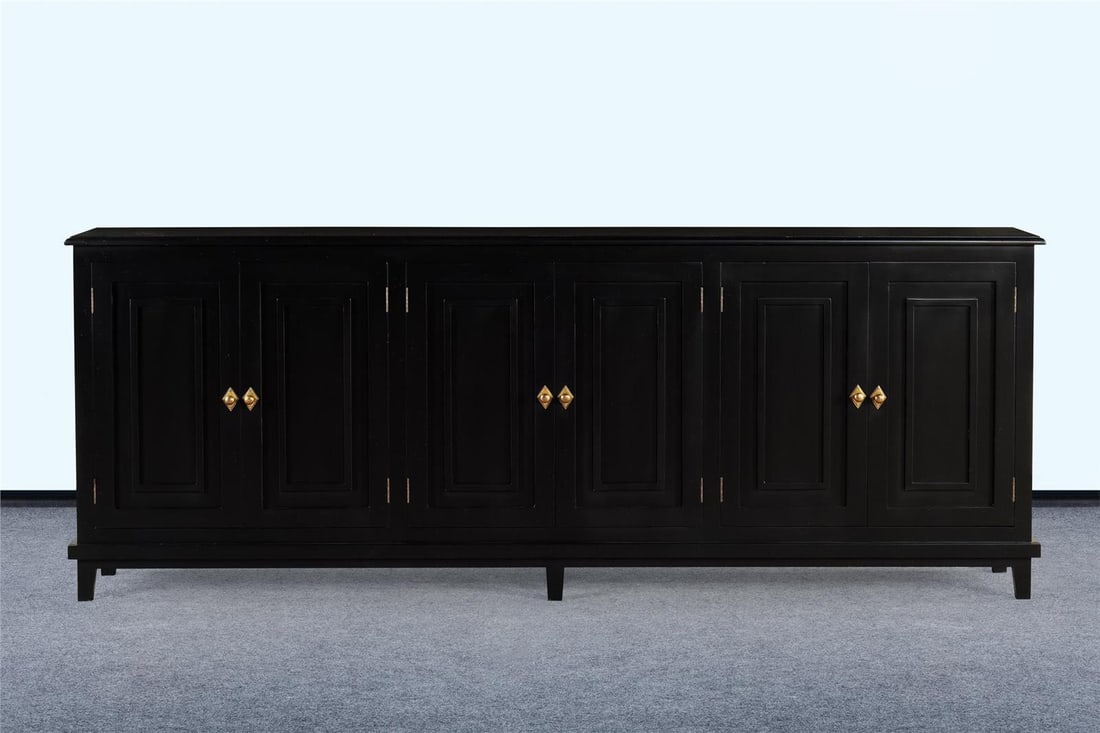 Barrington French Style Black Sideboard 36H x 96W x 10D: Barrington French Style Black Sideboard 36H x 96W x 10D Introducing the Sophisticated Barrington Black Sideboard, a stunning addition to any home. This elegant sideboard features a sleek plain black f