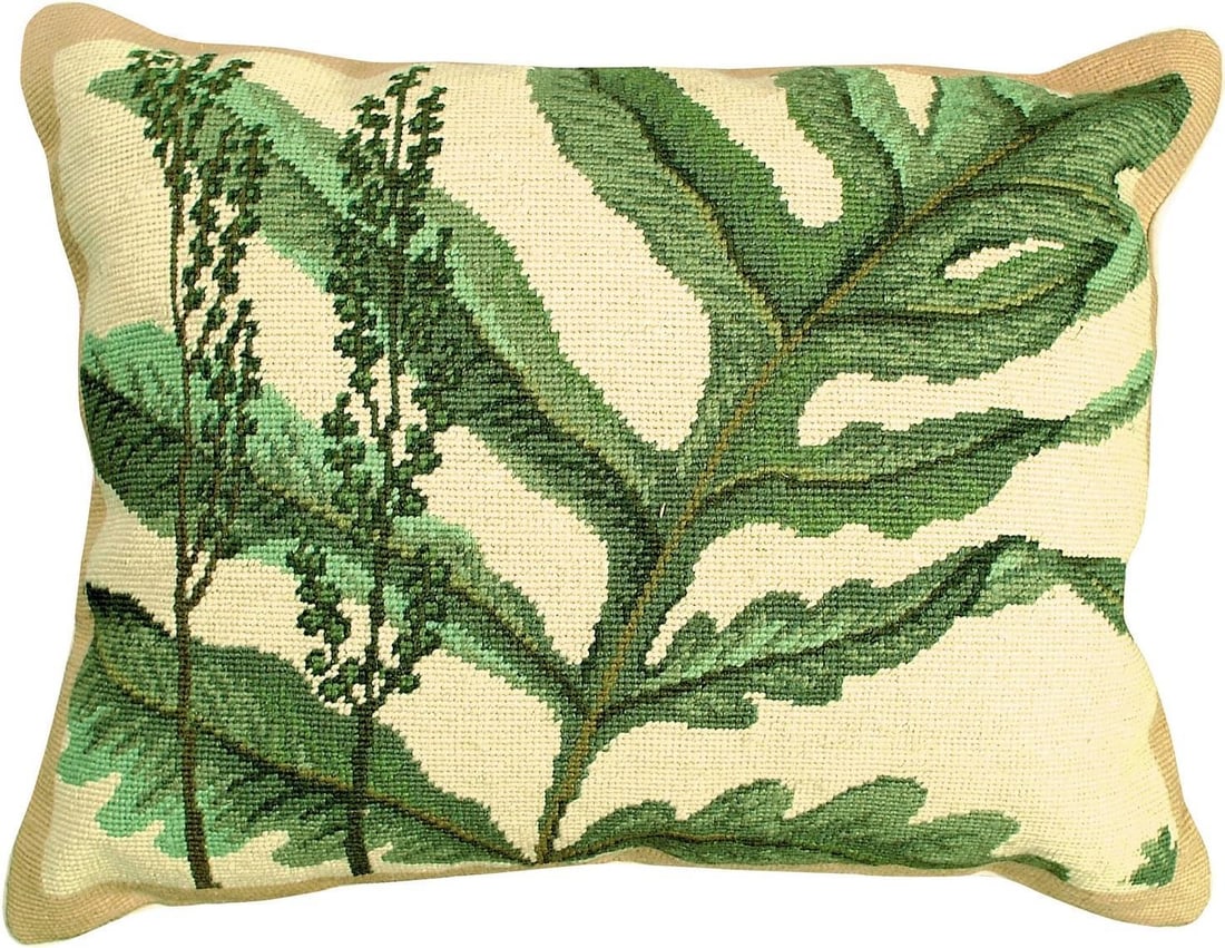 Helene Verin Fern Throw Pillow Arts and Crafts Style 16x20: Helene Verin Fern Throw Pillow Arts and Crafts Style 16x20 Add a touch of nature to your home decor with this exquisite Fern Pillow by Helene Verin. This hand-made needlepoint throw pillow features a