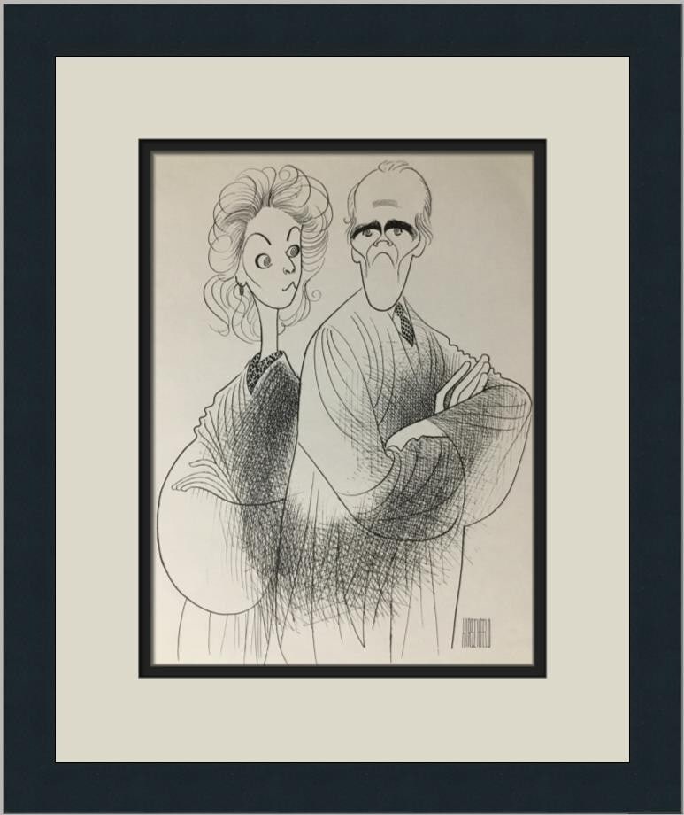 Al Hirschfeld Custom Framed Print of Jane Alexander and Henry Fonda: Al Hirschfeld Custom Framed Print of Jane Alexander and Henry Fonda This custom framed print by renowned artist Al Hirschfeld features the iconic duo, Jane Alexander and Henry Fonda. Created in 1982,