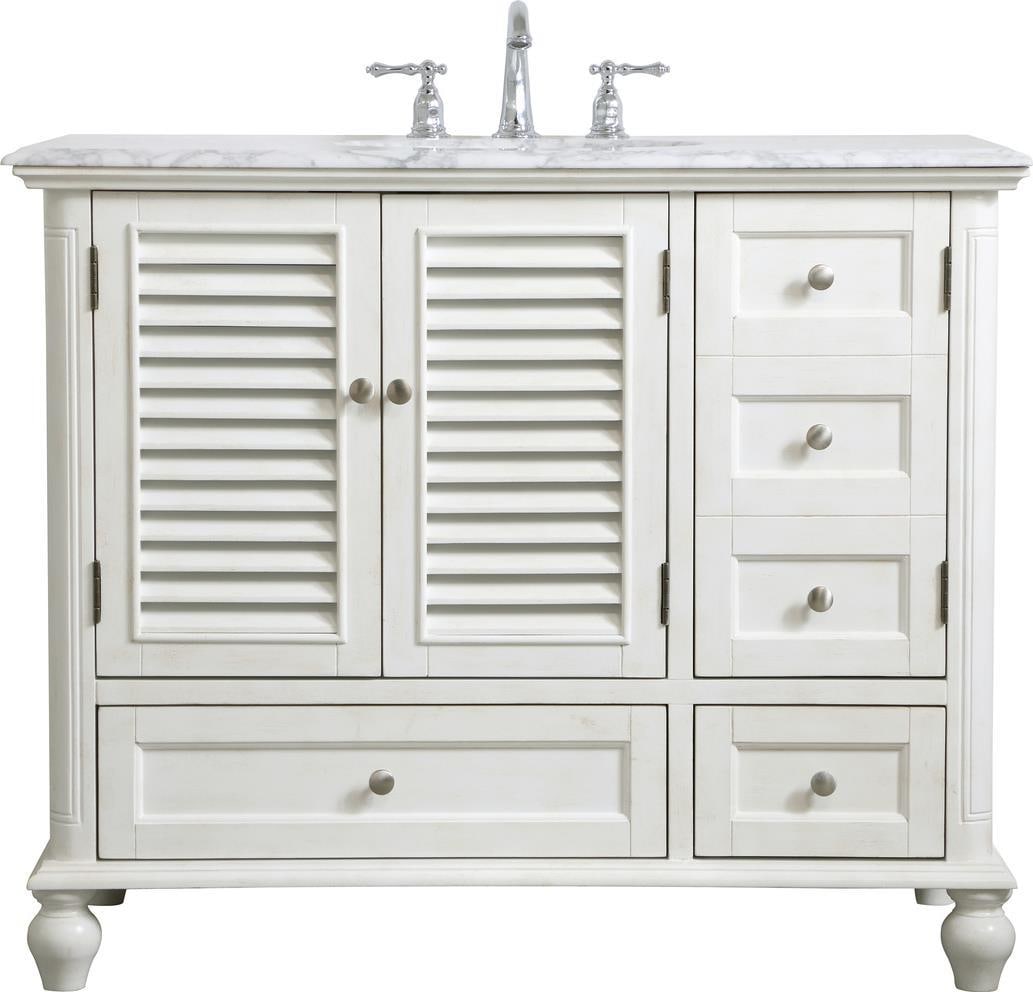 Elegant Lighting White Coastal Bathroom Vanity 35H 42W 22D: Elegant Lighting White Coastal Bathroom Vanity 35H 42W 22D This elegant bathroom vanity combines a timeless antique style with modern functionality. Crafted from durable MDF, it features a stunning an