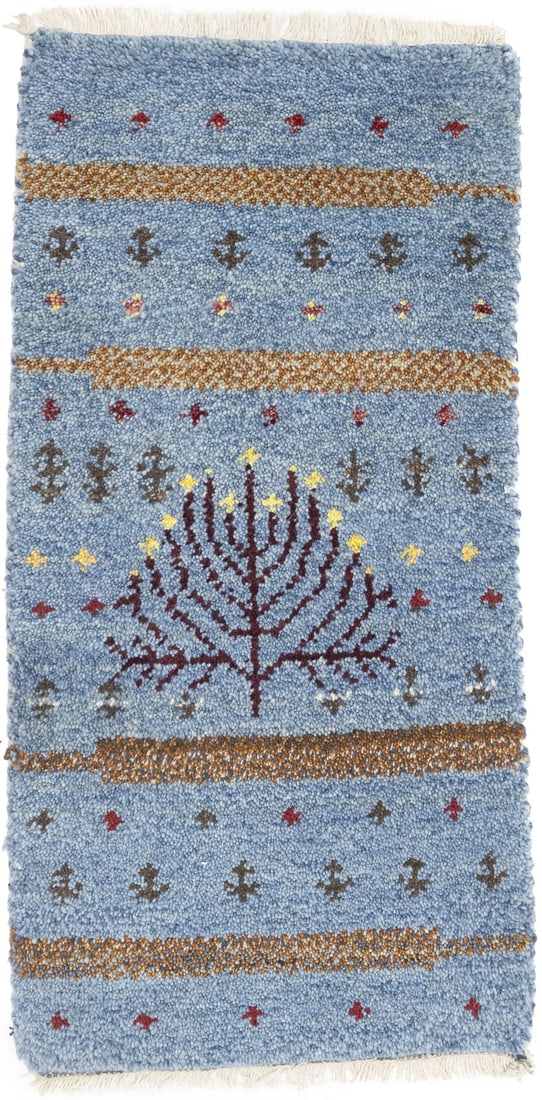 Hand-Knotted Wool Area Rug 1'4 x 2'7 Tribal Pictorial Design: Hand-Knotted Wool Area Rug 1'4 x 2'7 Tribal Pictorial Design Explore the beauty of this Handmade Small Indo-Gabbeh Tribal Pictorial Oriental Rug, perfect for enhancing any space. Measuring 1'4" x 2'7"