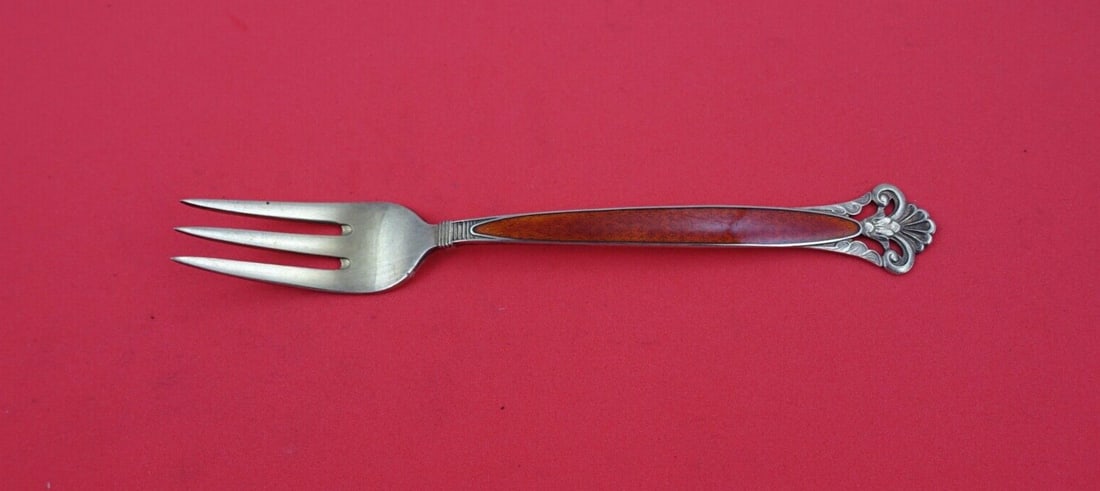 Th. Marthinsen Cloister Sterling Silver Dessert Fork Red Enamel 6": Th. Marthinsen Cloister Sterling Silver Dessert Fork Red Enamel 6" Elevate your dining experience with this exquisite Cloister dessert fork by Th. Marthinsen. Crafted from high-quality sterling silver