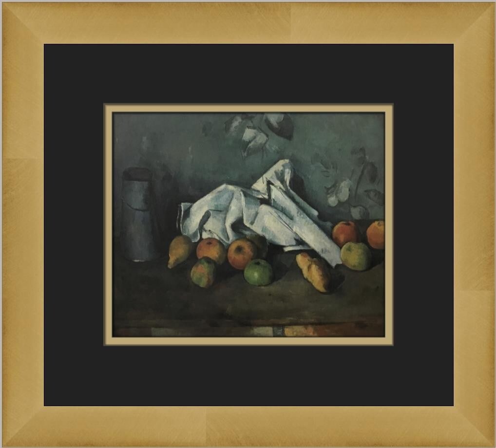 Paul Cezanne Milk Can and Apples Custom Framed Lithograph Print: Paul Cezanne Milk Can and Apples Custom Framed Lithograph Print This stunning custom framed print features Paul Cezanne's iconic artwork, "Milk Can and Apples." Measuring 12 in. x 14 in. in its custom