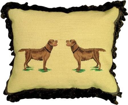 Hand-Made Wool Pillow with Chocolate Lab Design and Zippered Back: Hand-Made Wool Pillow with Chocolate Lab Design and Zippered Back This exquisite hand-made wool pillow features a detailed needlepoint design and a convenient zippered back, making it both stylish and
