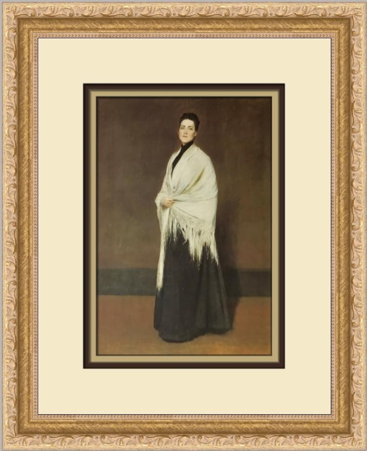 William M Chase Lady with the White Shawl Custom Framed Print 14x12 Art: William M Chase Lady with the White Shawl Custom Framed Print 14x12 Art This exquisite custom framed print titled 'Lady with the White Shawl' by artist William M. Chase captures a blend of