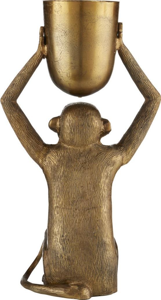 Currey Abu Antique Style Gold Ape Planter 29H Cast Aluminum: Currey Abu Antique Style Gold Ape Planter 29H Cast Aluminum Elevate your home decor with this Antique Style Gold Ape Planter, a striking piece crafted in a vintage-inspired design. Made from durable