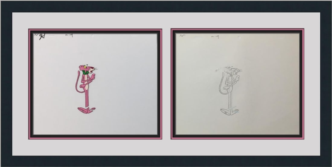 Pink Panther Original Hand Painted Production Cel 1970 Framed Art: Pink Panther Original Hand Painted Production Cel 1970 Framed Art This stunning original hand-painted animation production cel features the iconic Pink Panther, created by the renowned Friz Freleng