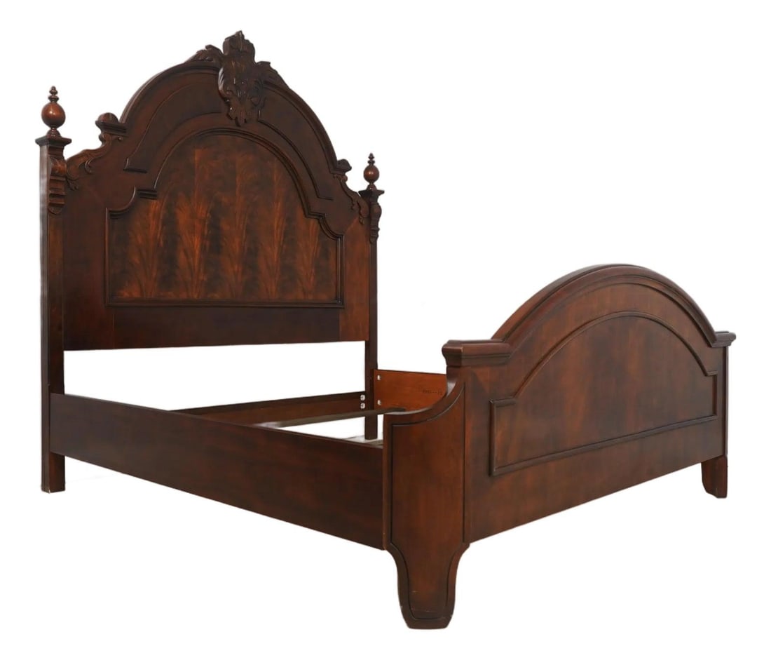 King Size Victorian Revival Walnut Bed with Carved Details by Henredon (1 of 10)