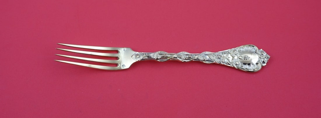 Odiot Demidoff Vermeil Sterling Silver Luncheon Fork 7 1/2" Unused: Odiot Demidoff Vermeil Sterling Silver Luncheon Fork 7 1/2" Unused Introducing the exquisite Demidoff Vermeil Luncheon Fork by Odiot, crafted from high-quality sterling silver. This unused 7 1/2" fork