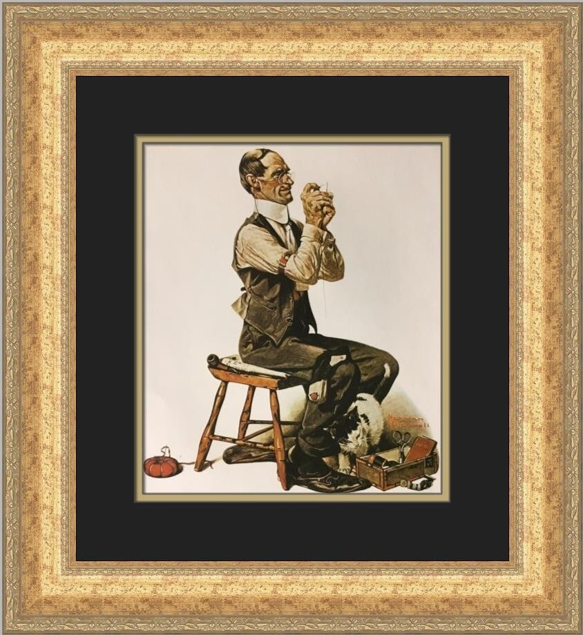 Norman Rockwell The Tailor Threading a Needle Custom Framed Print 20 x 18: Norman Rockwell The Tailor Threading a Needle Custom Framed Print 20 x 18 This exquisite custom framed print features Norman Rockwell's iconic artwork, 'The Tailor Threading a Needle.' Measuring 20 x
