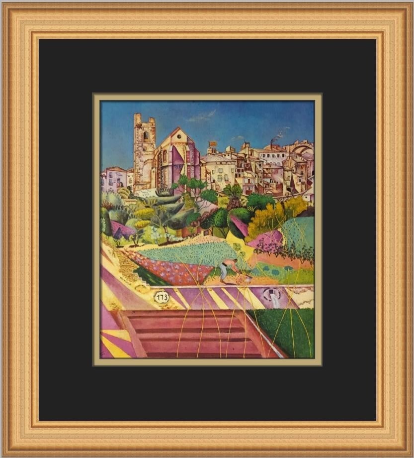 Joan Miro The Village of Montroig Custom Framed Art Print: Joan Miro The Village of Montroig Custom Framed Art Print Experience the beauty of Joan Miro's artistry with this custom framed print titled "The Village of Montroig." This medium-sized piece measures