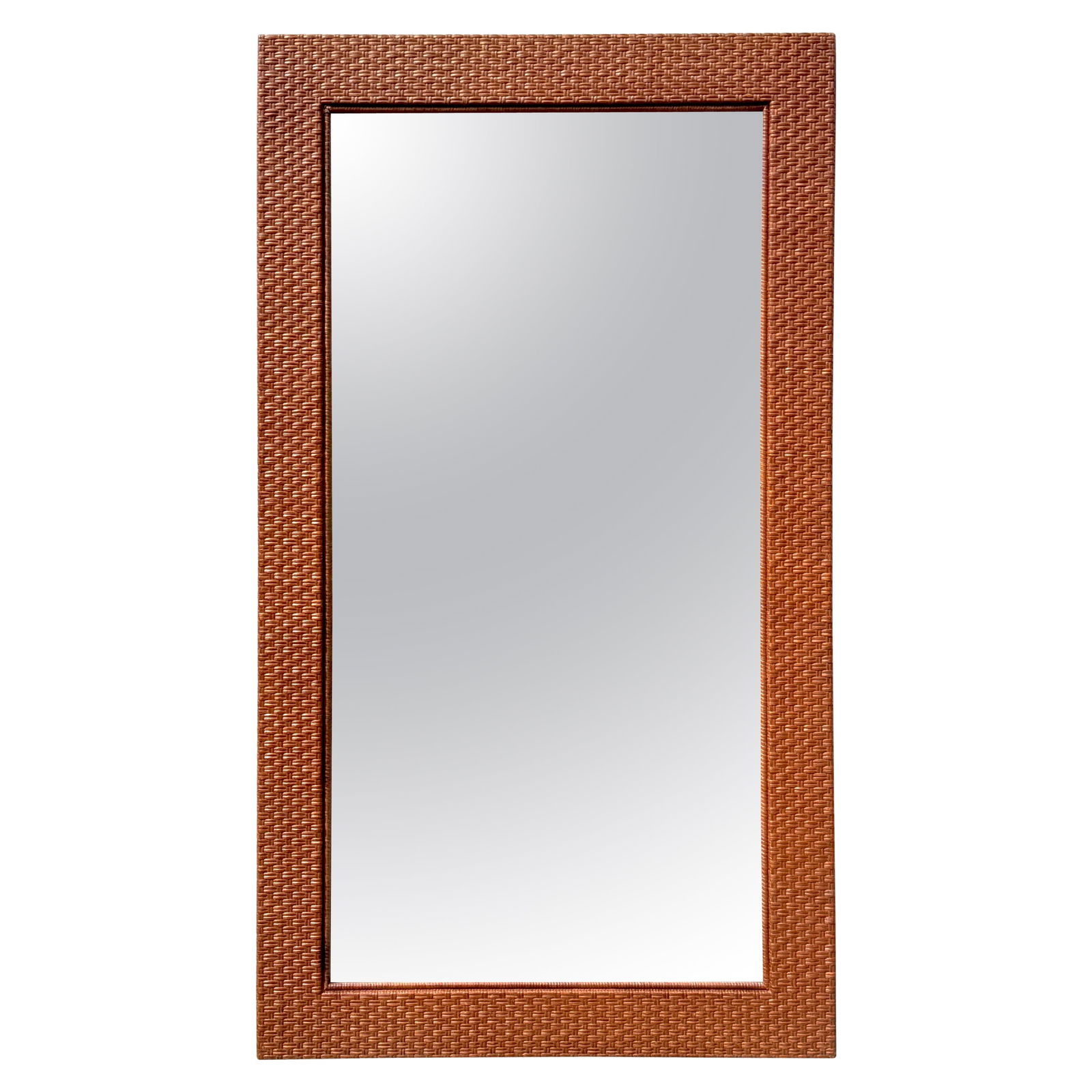 French Modern Woven Rattan Full-Length Mirror 72 x 42: French Modern Woven Rattan Full-Length Mirror 72 x 42 Elevate your space with this French Modern Woven Rattan Rectangular Floor/Full-Length Mirror. Standing 72 inches tall and 42 inches wide, this sop