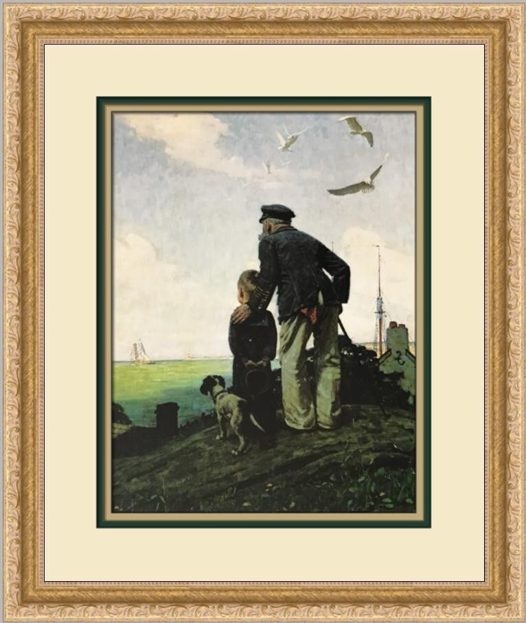 Norman Rockwell Outward Bound Custom Framed Print Americana 1991: Norman Rockwell Outward Bound Custom Framed Print Americana 1991 This custom framed print titled "Outward Bound" by renowned artist Norman Rockwell captures the essence of Americana realism. Created i